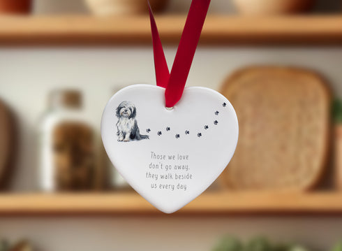 Bearded Collie Walk Beside Us Ceramic Heart
